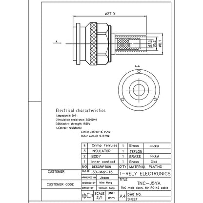 onelinkmore TNC Crimp Connectors Kit Upgraded TNC Male Plug Crimp TNC Type Solder Connector for RG58 RFC195 Cable RF Coaxial Connector Pack of 10