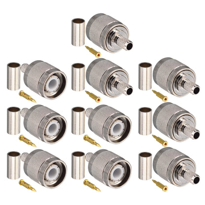 onelinkmore TNC Crimp Connectors Kit Upgraded TNC Male Plug Crimp TNC Type Solder Connector for RG58 RFC195 Cable RF Coaxial Connector Pack of 10