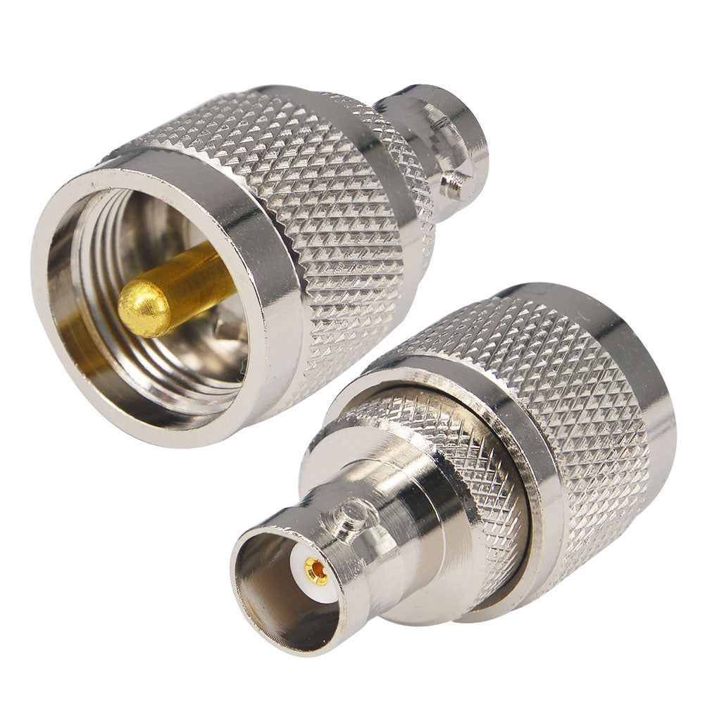 onelinkmore BNC Female to UHF Male Adapter, 50 Ohm Brass PL259 Coax Connector for Ham Radio Antenna, SWR Meter, CB Radio, Scanner Base Station & RF Applications Pack of 2
