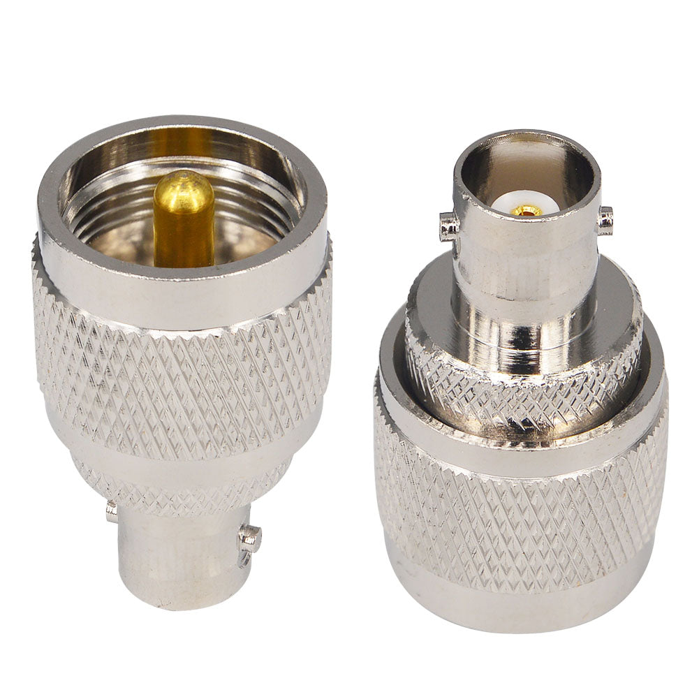 onelinkmore BNC Female to UHF Male Adapter, 50 Ohm Brass PL259 Coax Connector for Ham Radio Antenna, SWR Meter, CB Radio, Scanner Base Station & RF Applications Pack of 2