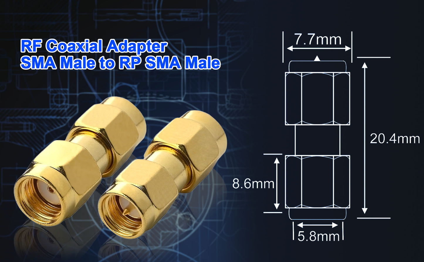 onelinkmore SMA Male to RP-SMA Male Adapter RF Coaxial Coax Gender Changer Coupler SMA (Pin) to Reverse Polarity RP-SMA (Hole) Converter for WiFi Antenna Extension Cable, FPV Drone Pack of 2