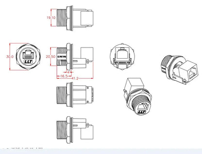 50 sets RJ45 socket panel mount IP68 Waterproof wire connectors M19 connector adapter