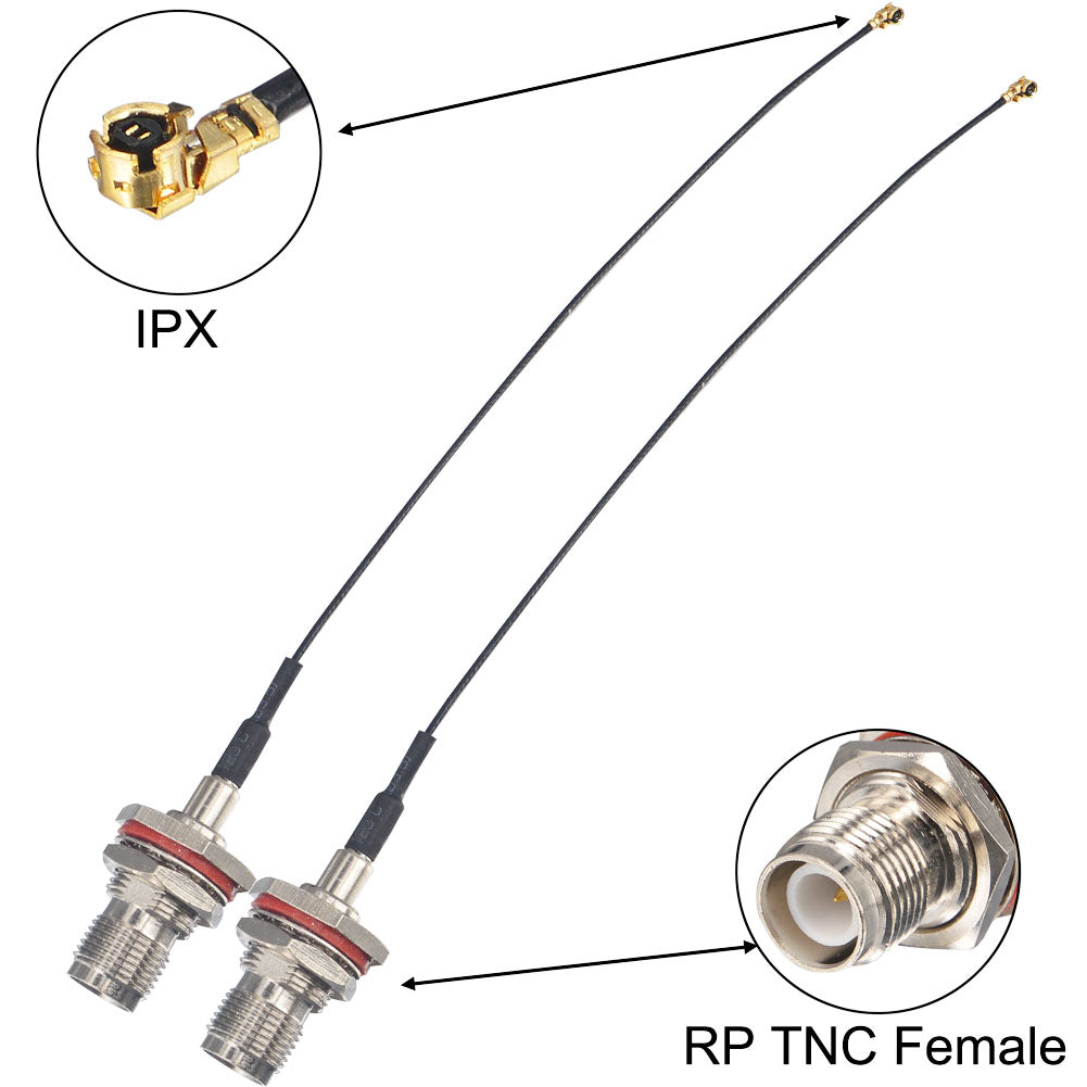 onelinkmore Extension Cord RP TNC Female (Male Pin) Bulkhead O-Ring to UFL Female Connector Pigtail Cable 15cm (Pack of 2)
