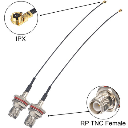 onelinkmore Extension Cord RP TNC Female (Male Pin) Bulkhead O-Ring to UFL Female Connector Pigtail Cable 15cm (Pack of 2)