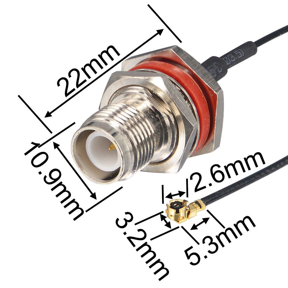 onelinkmore Extension Cord RP TNC Female (Male Pin) Bulkhead O-Ring to UFL Female Connector Pigtail Cable 15cm (Pack of 2)