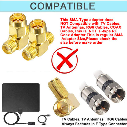 SMA Male Antenna Adapter FPV Antenna Adapter SMA Adapter Splitter 2-Way SMA Male to Dual SMA Female Connector Splitter Antenna Converter for LAN Devices Coaxial FPV Radio Baofeng Yaesu Pack of 2