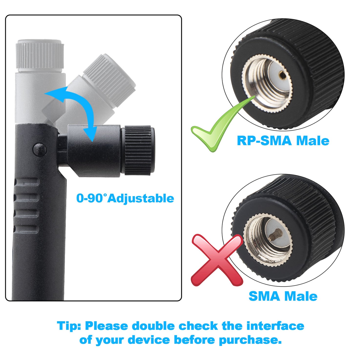 WiFi Bluetooth Antenna 2.4GHz 12dbi Omni Directional 1.3FT RP-SMA Male Long Range Antenna 2PCS for WiFi Router Wireless Network Devices Desktop PC USB Adapter PCI PCIe Cards PC Camera WiFi6 Adapter