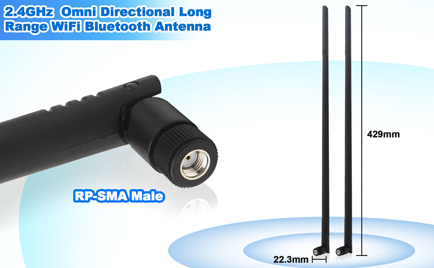 WiFi Bluetooth Antenna 2.4GHz 12dbi Omni Directional 1.3FT RP-SMA Male Long Range Antenna 2PCS for WiFi Router Wireless Network Devices Desktop PC USB Adapter PCI PCIe Cards PC Camera WiFi6 Adapter