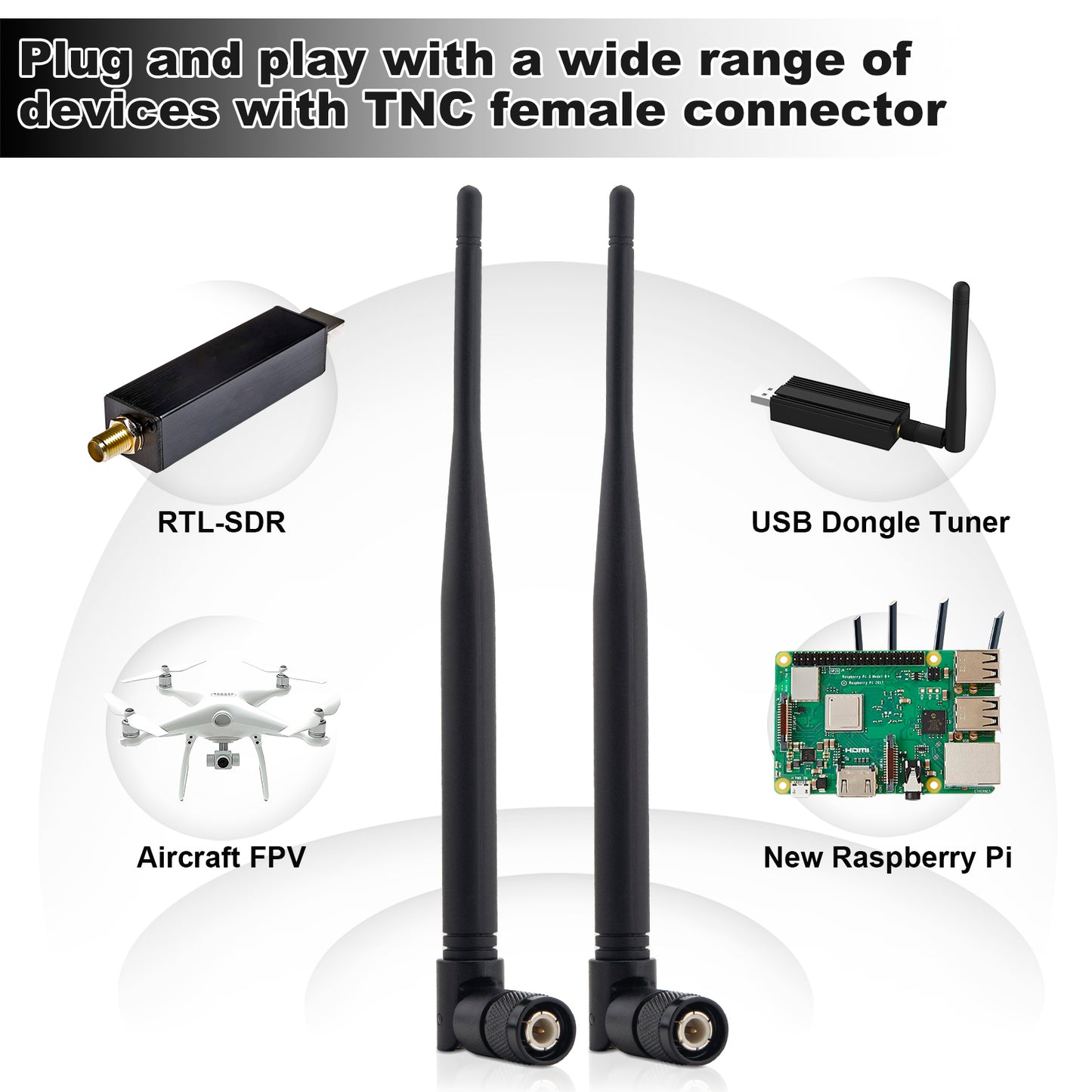 ADS-B SDR Antenna 900-1800MHz Dual Band 978/1090Mhz TNC Male Mobile Antenna Omnidirectional 3dBi Outdoor Foldable Aerial for RTL SDR, Drone FPV, Ham Radio, USB Dongle Tuner Receiver 2Pcs