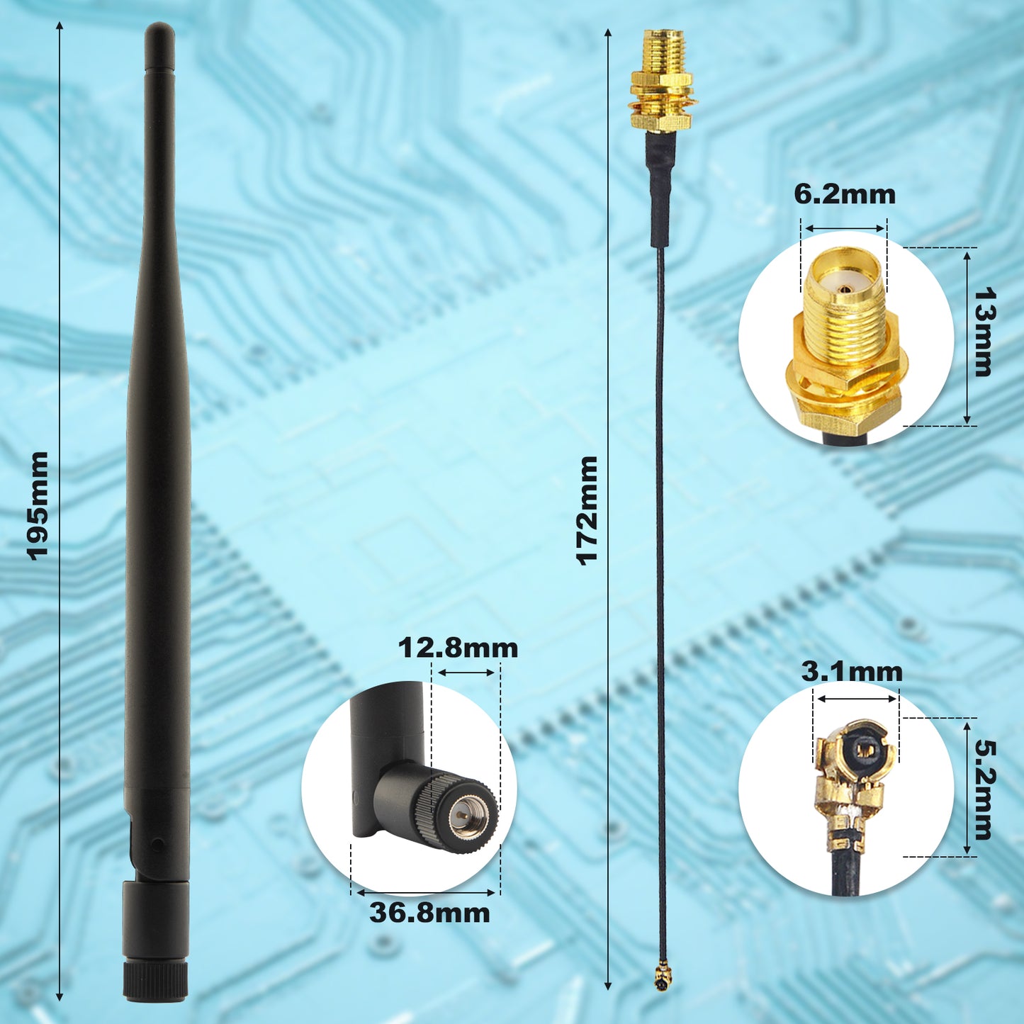 915MHz LoRa Antenna (2 Pack), Indoor 3dBi Gain Omni SMA Male Antenna,with U.FL MHF1 Extension Cable for Hel tec V 3 ESP 32, ESP32 LoRa V3 Development Board&915MHz LoRa Module