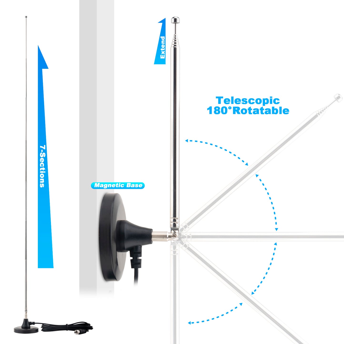 FM Antenna for Stereo Receiver Indoor, Telescopic FM Radio Antenna Heavy-Duty Magnetic Base with 10ft Cable for Window Placement, for Yamaha Pioneer Onkyo Marantz Home Theater Tuner