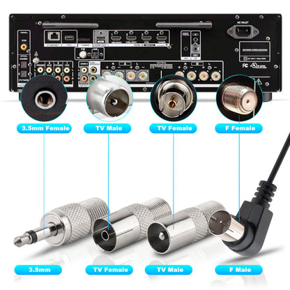 FM Antenna 75 Ohm FM Radio Antenna F Type Male Coaxial Cable Wire Antenna with Adapter for Pioneer Onkyo Yamaha Marantz Indoor Digital HD Radio Stereo Receiver FM Radio AV Audio Video
