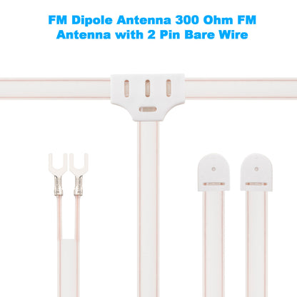 FM Dipole Antenna 300 Ohm T Shape FM Antenna + 300 Ohm to 75 Ohm Adapter Transformer (Push-On F Type Balun) Kit for Yamaha Sony Sharp JVC Denon Marantz Radio Stereo Tuner Receiver