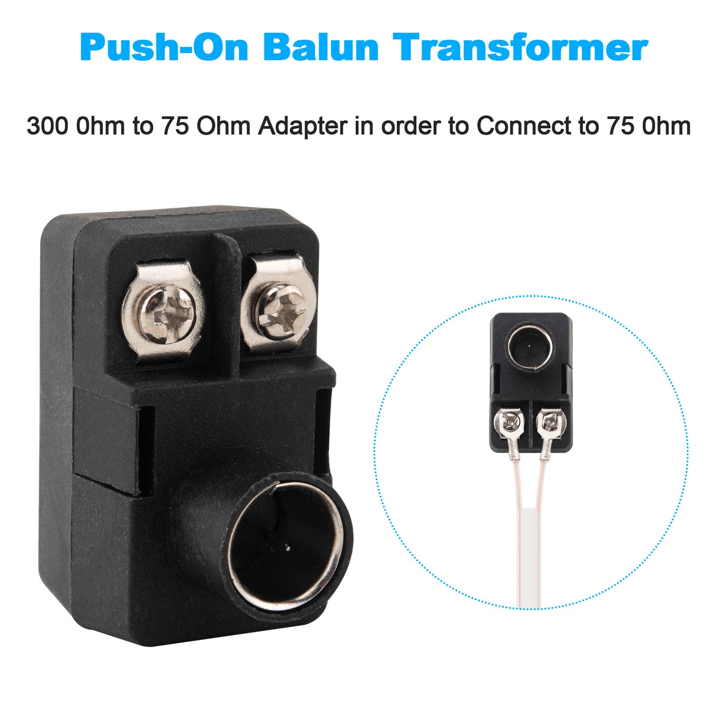 FM Dipole Antenna 300 Ohm T Shape FM Antenna + 300 Ohm to 75 Ohm Adapter Transformer (Push-On F Type Balun) Kit for Yamaha Sony Sharp JVC Denon Marantz Radio Stereo Tuner Receiver