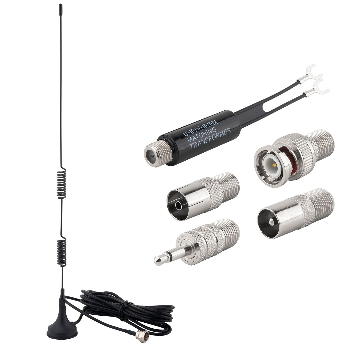FM Antenna Magnetic Base FM Radio Antenna with PAL BNC 3.5mm and 75 to 300 Ohm Adapter Connector for Pioneer Onkyo Yamaha Marantz Indoor Digital HD Radio FM Radio