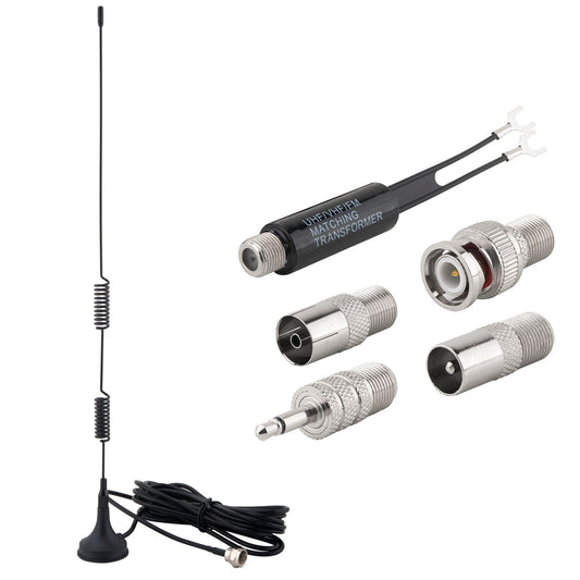 FM Antenna Magnetic Base FM Radio Antenna with PAL BNC 3.5mm and 75 to 300 Ohm Adapter Connector for Pioneer Onkyo Yamaha Marantz Indoor Digital HD Radio FM Radio