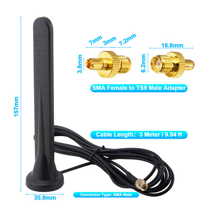 5G LTE Antenna 4G Signal Booster External Omnidirectional Network Antenna SMA TS9 Connector 15Dbi Magnetic Base Antenna with 3M Cable for 3G/4G/5G/GSM/GPRS Router IoT Gateway Smart Home 2Pcs