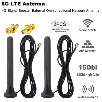 5G LTE Antenna 4G Signal Booster External Omnidirectional Network Antenna SMA TS9 Connector 15Dbi Magnetic Base Antenna with 3M Cable for 3G/4G/5G/GSM/GPRS Router IoT Gateway Smart Home 2Pcs