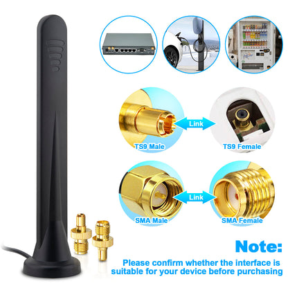 5G LTE Antenna 4G Signal Booster External Omnidirectional Network Antenna SMA TS9 Connector 15Dbi Magnetic Base Antenna with 3M Cable for 3G/4G/5G/GSM/GPRS Router IoT Gateway Smart Home 2Pcs