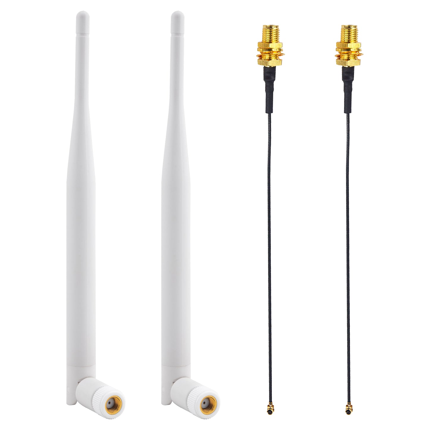 External Smart Bird Feeder Replacement Kit 4-Pack, 2 x 2.4Ghz WiFi Antenna RP-SMA Male 3dBi Foldable Antenna,2 x 6.7in MHF1 Cable to Increase WiFi Range, for NETVUE Birdfy Other Bird Feeder