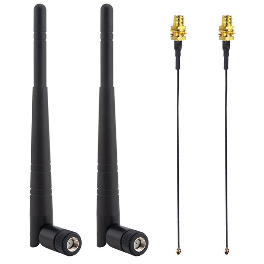 U.FL Antenna Kit 4 Pack, 2.4GHz WiFi Bluetooth Antenna DIY Kit, 2 x RP-SMA Male 3dBi Foldable Antenna + 2 x 6.7in U.FL/MHF1 to RP-SMA Female Pigtail Cable for Router Wireless Network Devices