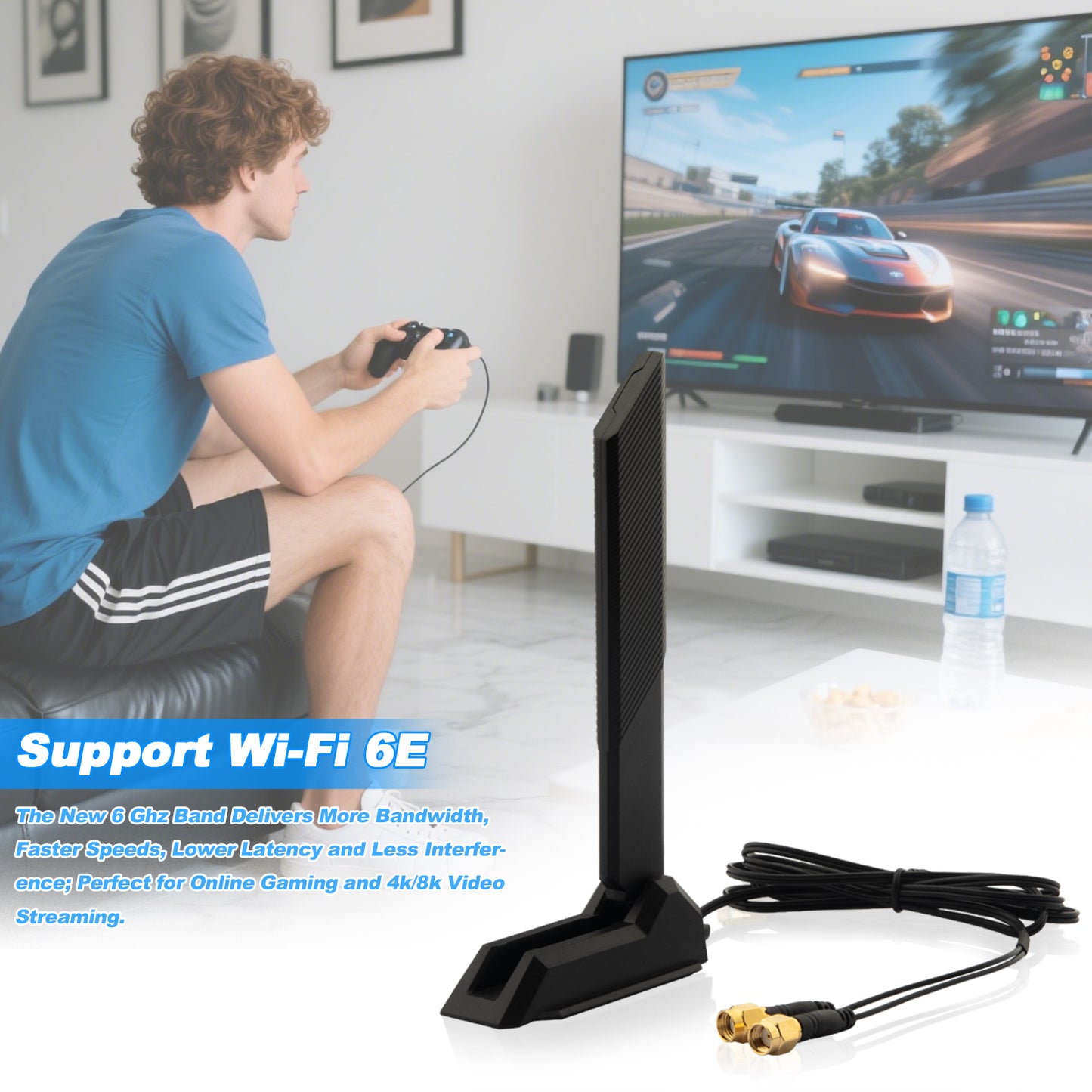 WiFi Antenna Replacement WiFi 6 6E Tri-Band 6GHz 5GHz 2.4GHz Magnetic Base External Replacement for PC Desktop Computer Asus Rog Strix Gigabyte Aorus Gaming WiFi Motherboard Card