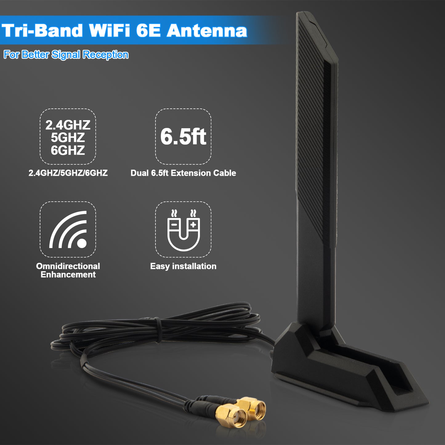 WiFi Antenna Replacement WiFi 6 6E Tri-Band 6GHz 5GHz 2.4GHz Magnetic Base External Replacement for PC Desktop Computer Asus Rog Strix Gigabyte Aorus Gaming WiFi Motherboard Card