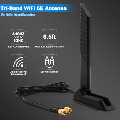 WiFi Antenna Replacement WiFi 6 6E Tri-Band 6GHz 5GHz 2.4GHz Magnetic Base External Replacement for PC Desktop Computer Asus Rog Strix Gigabyte Aorus Gaming WiFi Motherboard Card