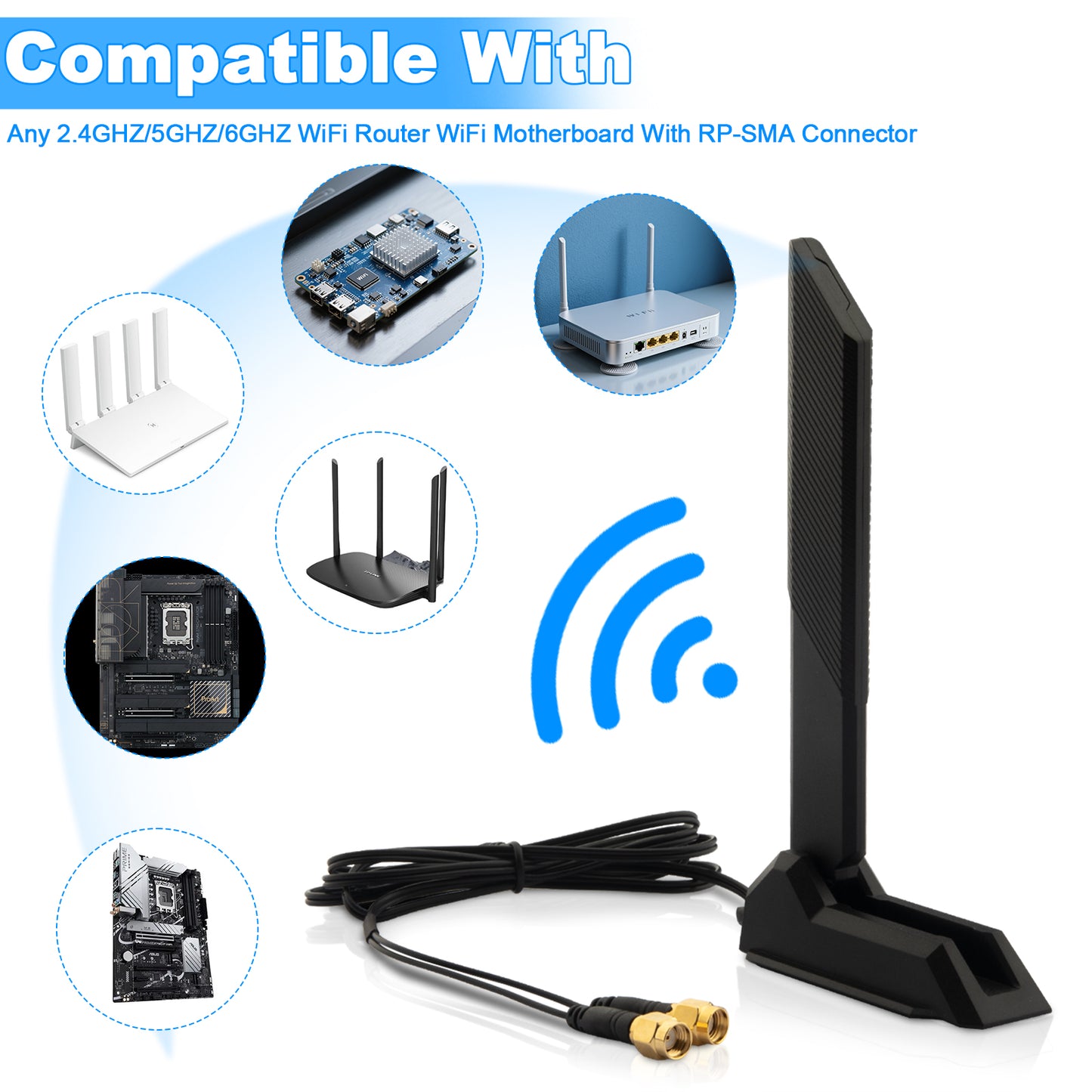 WiFi Antenna Replacement WiFi 6 6E Tri-Band 6GHz 5GHz 2.4GHz Magnetic Base External Replacement for PC Desktop Computer Asus Rog Strix Gigabyte Aorus Gaming WiFi Motherboard Card