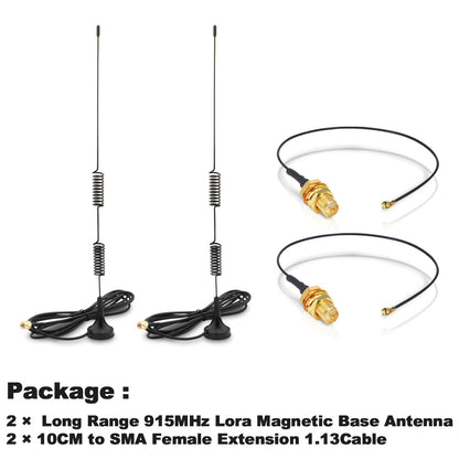 915MHz LoRa Antenna Kit for Meshtastic Home Nodes - 10dBi Magnetic Base Signal Booster with 4" U.FL/MHF1 to SMA Female Extension Cables for Heltec V3, ESP32, T-Beam & RAK Wireless Pack of 2