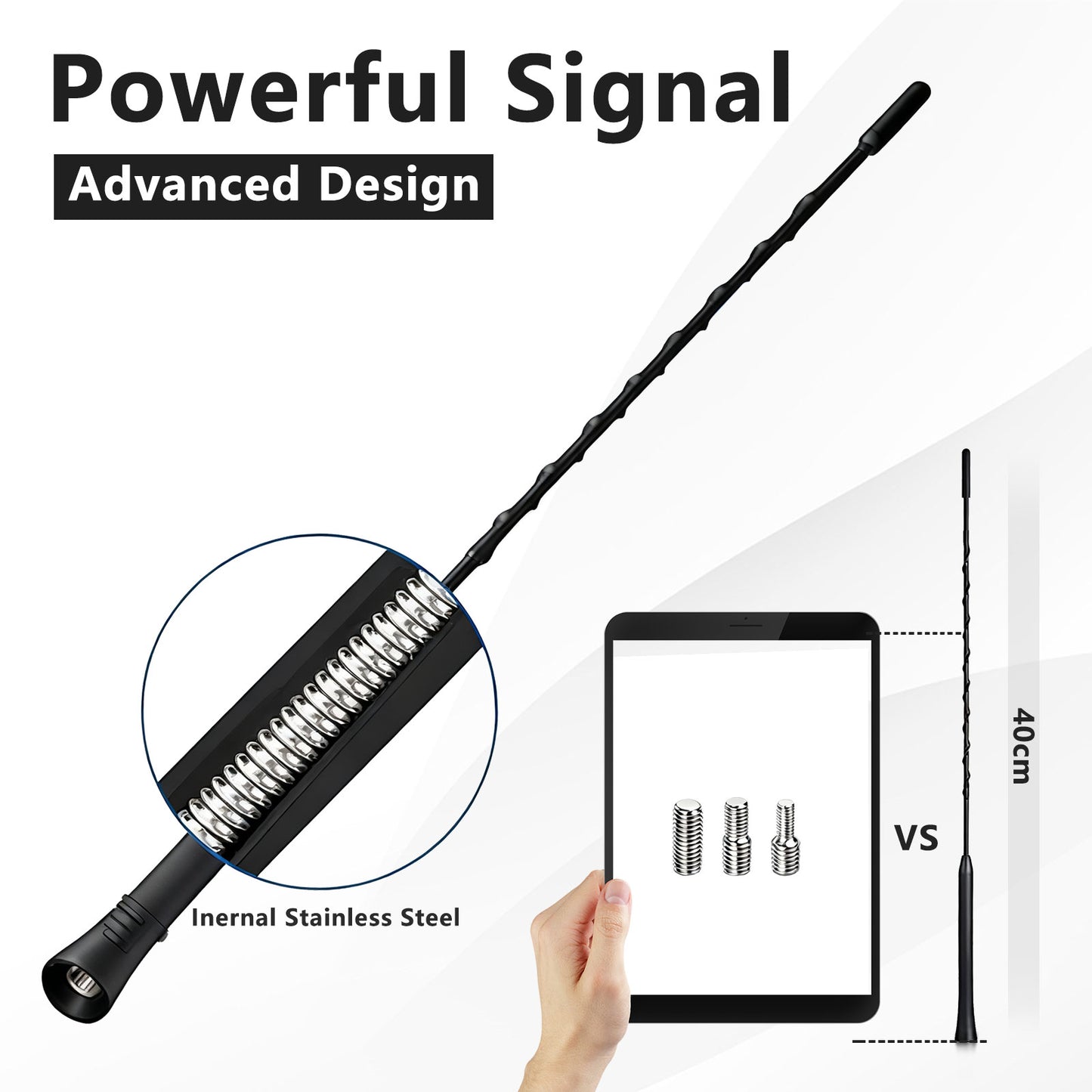 16 Inch Car Antenna Replacement Mast, Flexible Waterproof Rubber Roof Antenna Universal Vehicle Roof Mounted AM FM Car Radio Antennas for Cars Trucks SUVs, with M4 M5 M6 Threaded Adapters