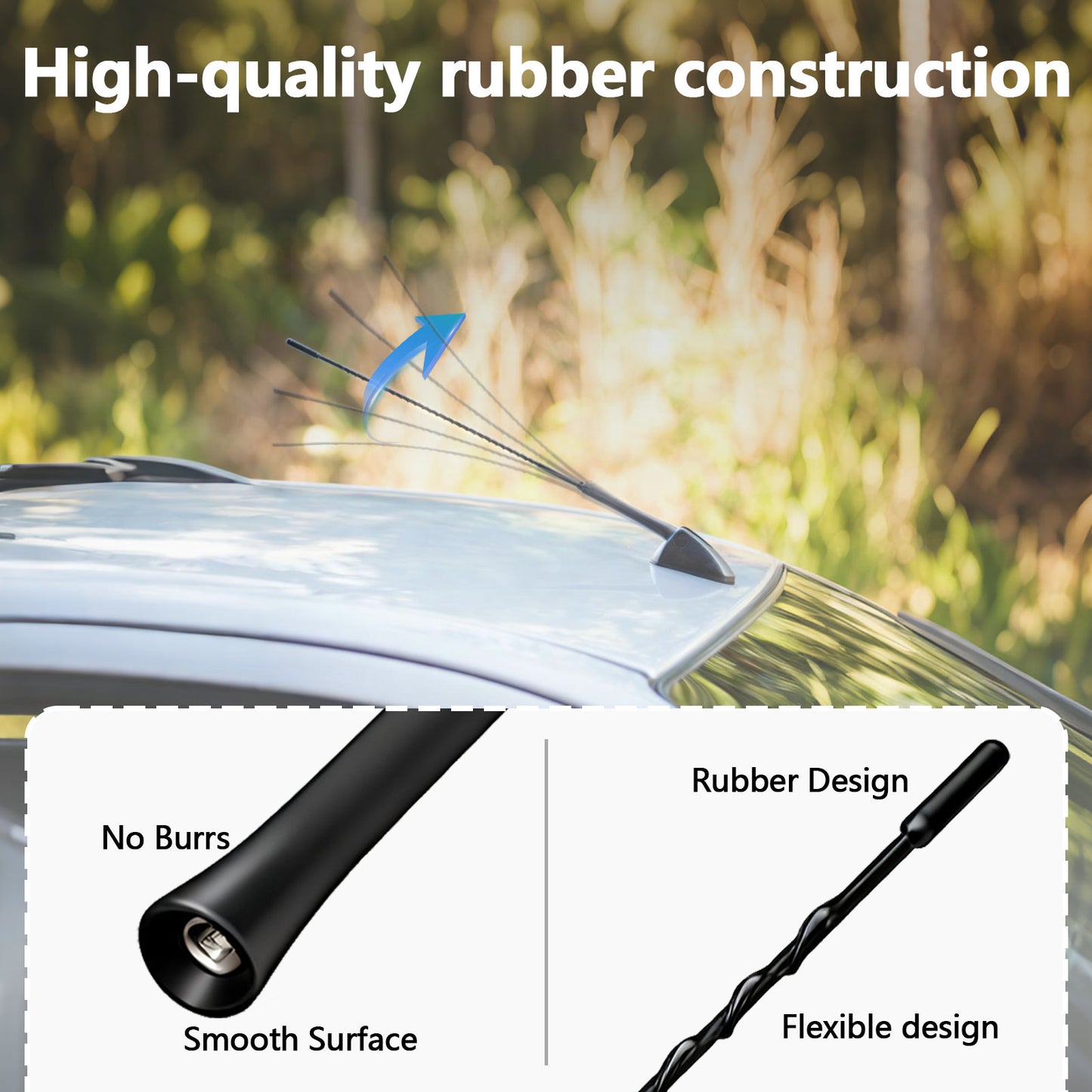 16 Inch Car Antenna Replacement Mast, Flexible Waterproof Rubber Roof Antenna Universal Vehicle Roof Mounted AM FM Car Radio Antennas for Cars Trucks SUVs, with M4 M5 M6 Threaded Adapters
