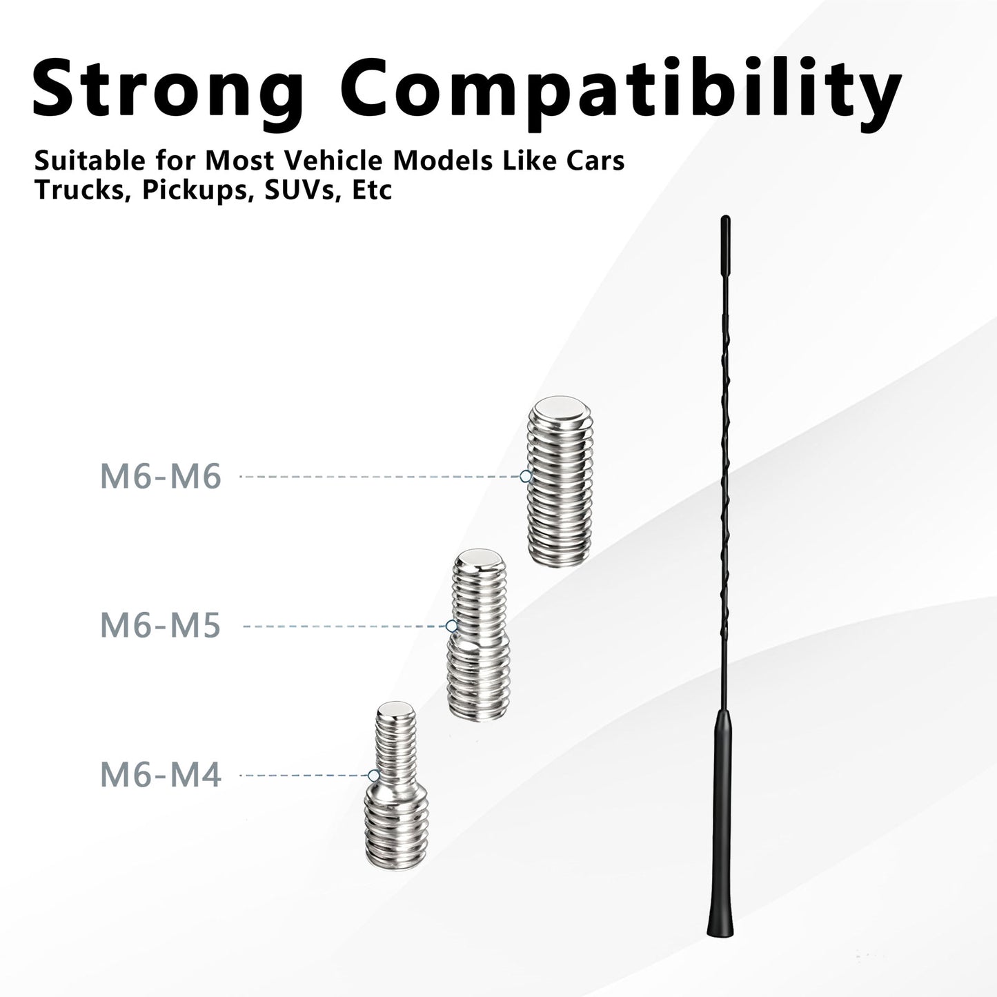 16 Inch Car Antenna Replacement Mast, Flexible Waterproof Rubber Roof Antenna Universal Vehicle Roof Mounted AM FM Car Radio Antennas for Cars Trucks SUVs, with M4 M5 M6 Threaded Adapters