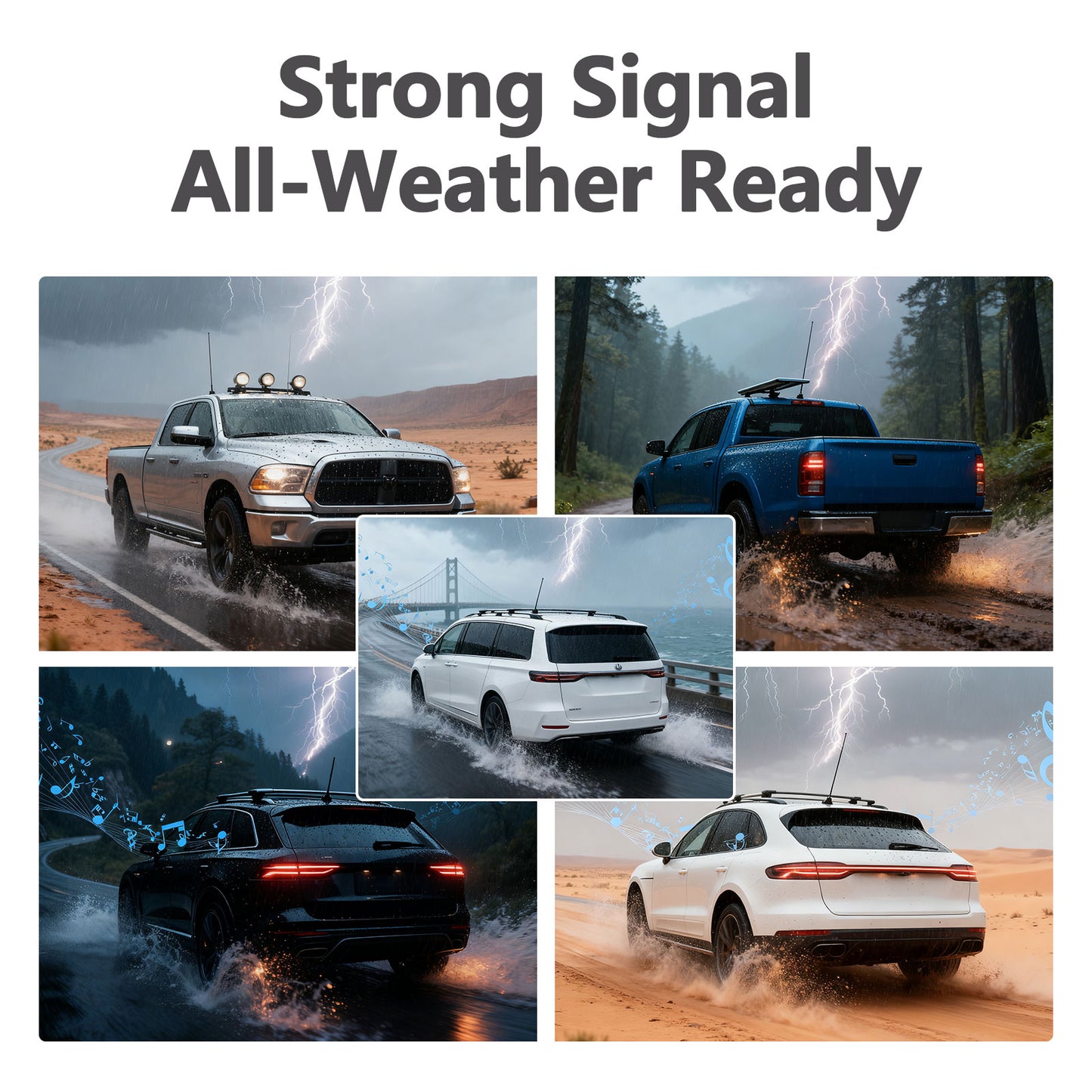 16 Inch Car Antenna Replacement Mast, Flexible Waterproof Rubber Roof Antenna Universal Vehicle Roof Mounted AM FM Car Radio Antennas for Cars Trucks SUVs, with M4 M5 M6 Threaded Adapters